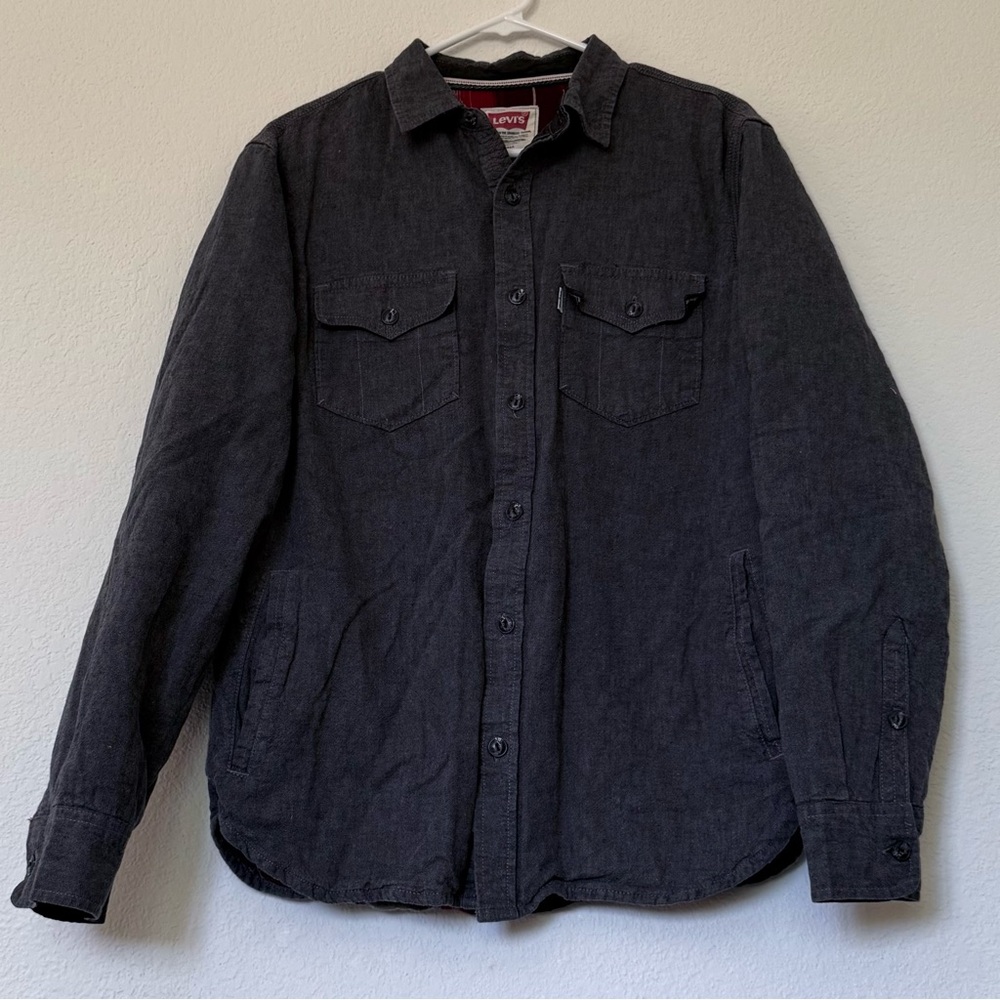 Levi’s Vintage Long Sleeve Button Flannel Jacket Shacket Men’s Small - Grey